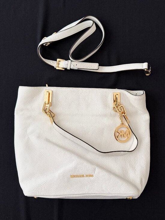 Michael Kors Handbags - White Michael Kors pebbled leather tote with detachable cross-body strap